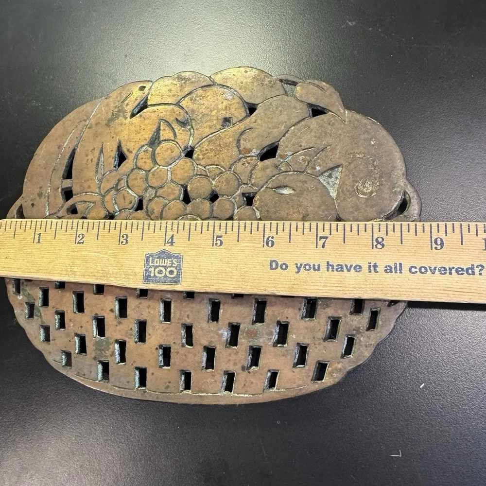 Fruit Basket Copper Cast Iron Trivet Hot Plate Hanging Vintage Odi Taiwan 1990‎